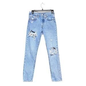 Levis Premium Women's 501 Skinny Jeans 24x27 Distressed Button Fly Big E 90s